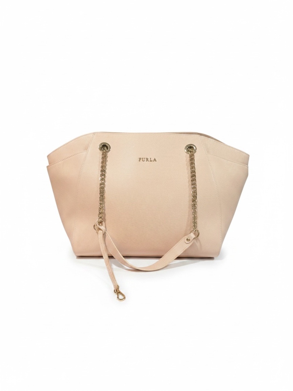 Furla Julia Medium Magnolia Pink Saffiano Leather Chain Tote